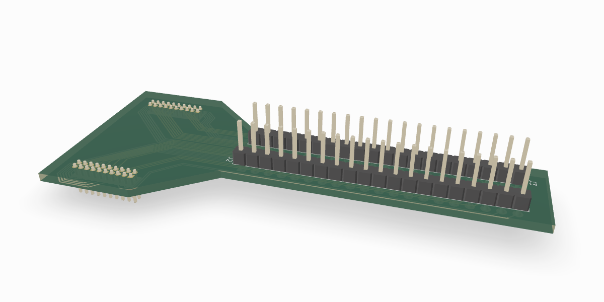 A 3D render of a simple PCB.